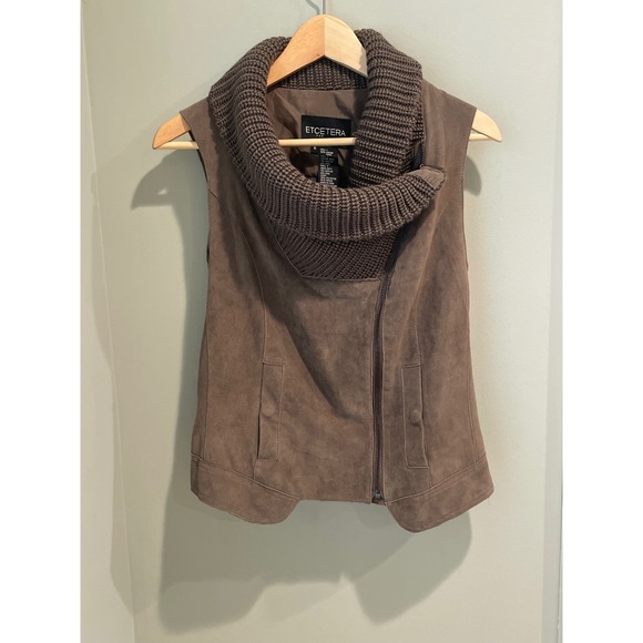 ETCETERA Women's Suede Vest Cowl Neck Sleeveless Zip Front Size 6 - Picture 1 of 6